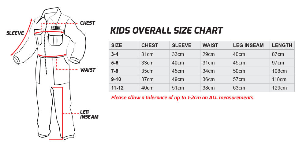 Kids Overall Size Chart