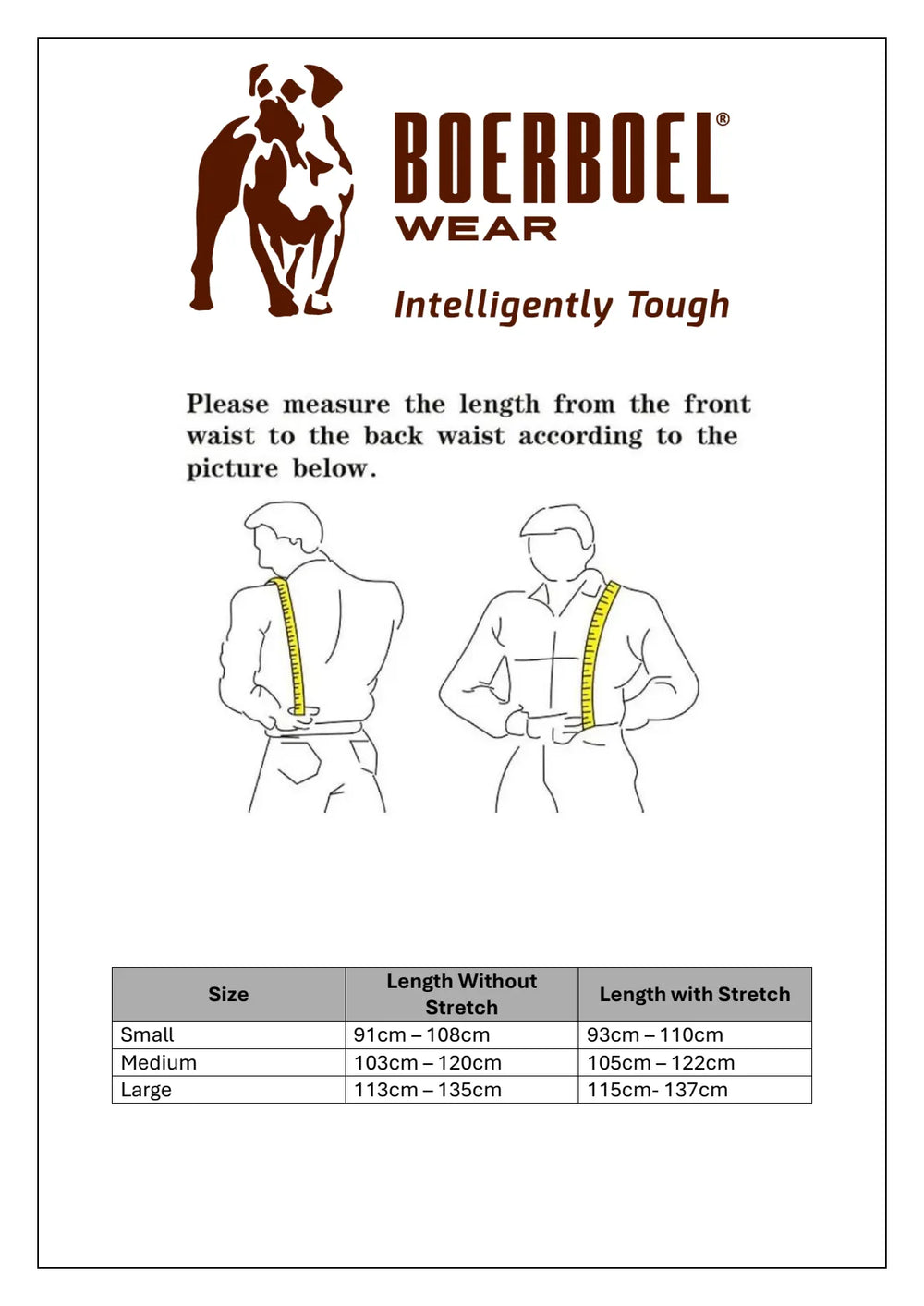 Men's Leather Suspender Size Chart