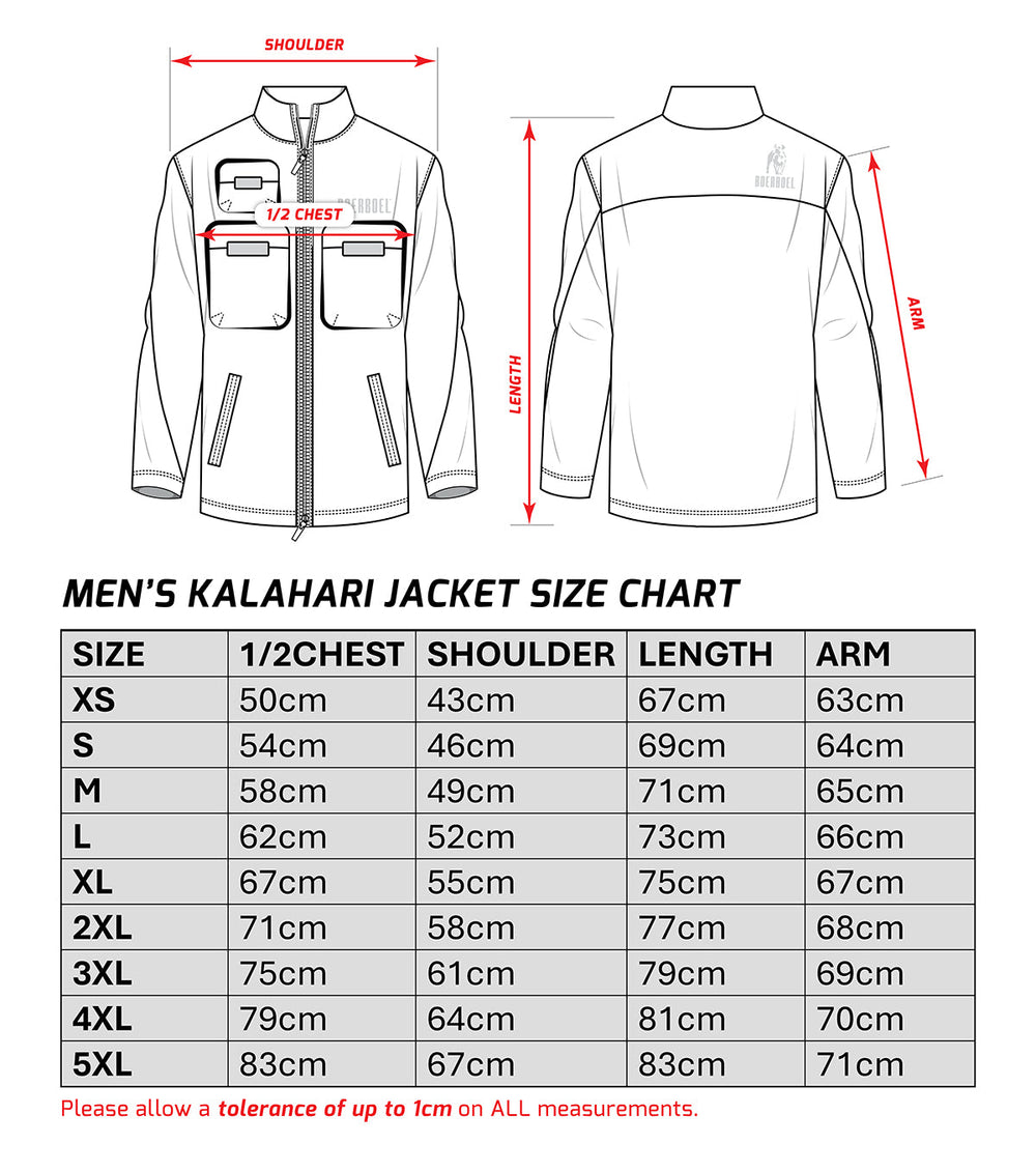 Men's Kalahari Jacket Size Chart