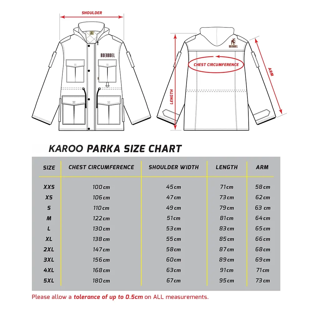 Men's Urban Park Jacket Size Chart