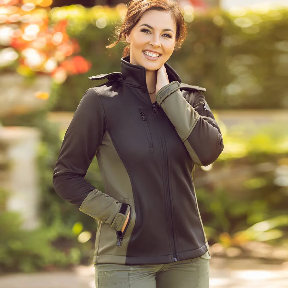 Ladies Soft Shell Jacket Black & Olive image 2