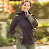 Ladies Soft Shell Jacket Black & Olive image 2