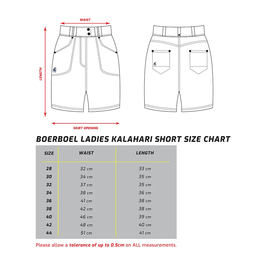 Ladies Kalahari Shorts Size Chart