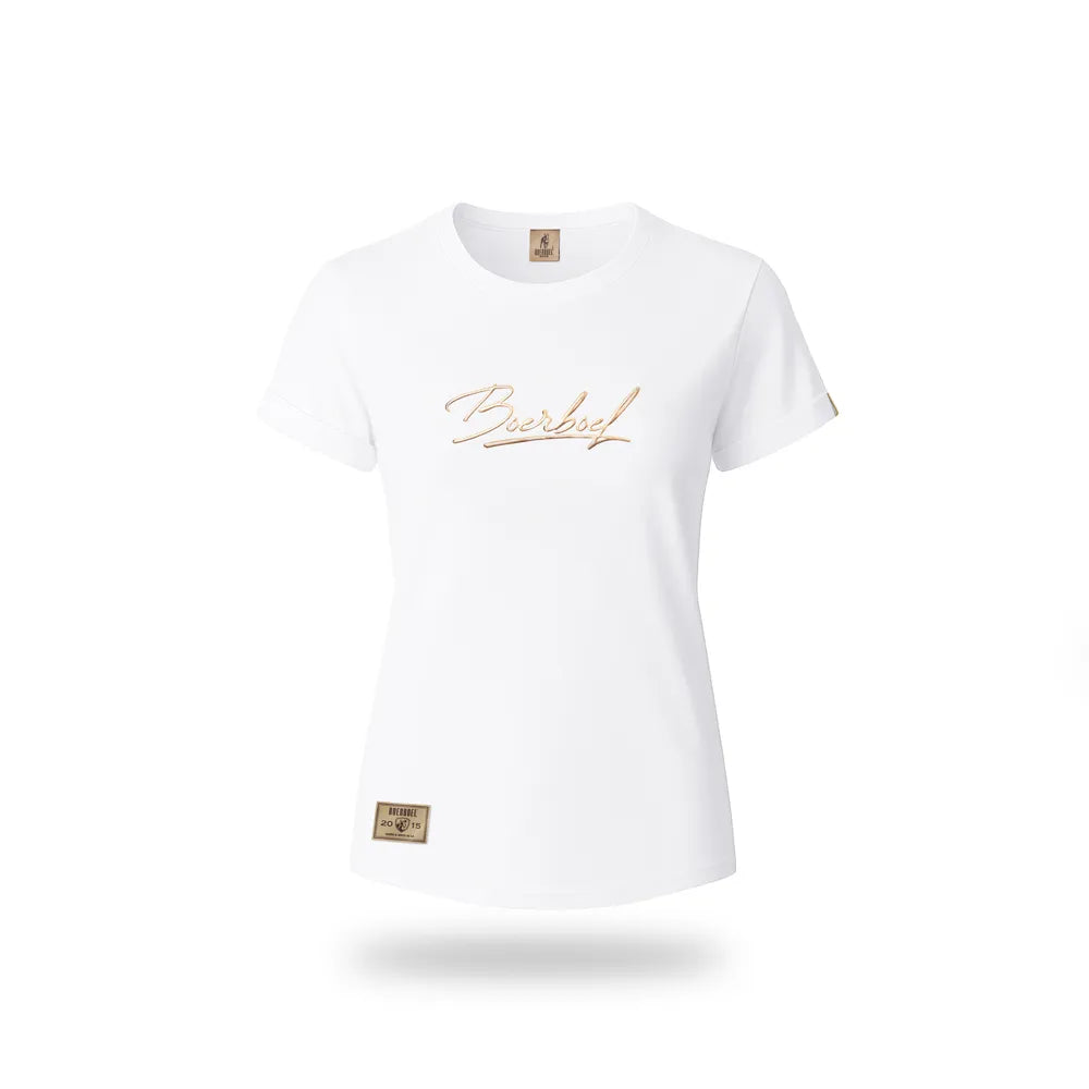 Ladies T-Shirt Metallic Puff Print White "Boerboel" image 0