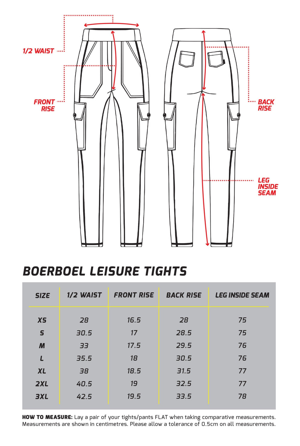 Ladies Leisure Tights Size Chart