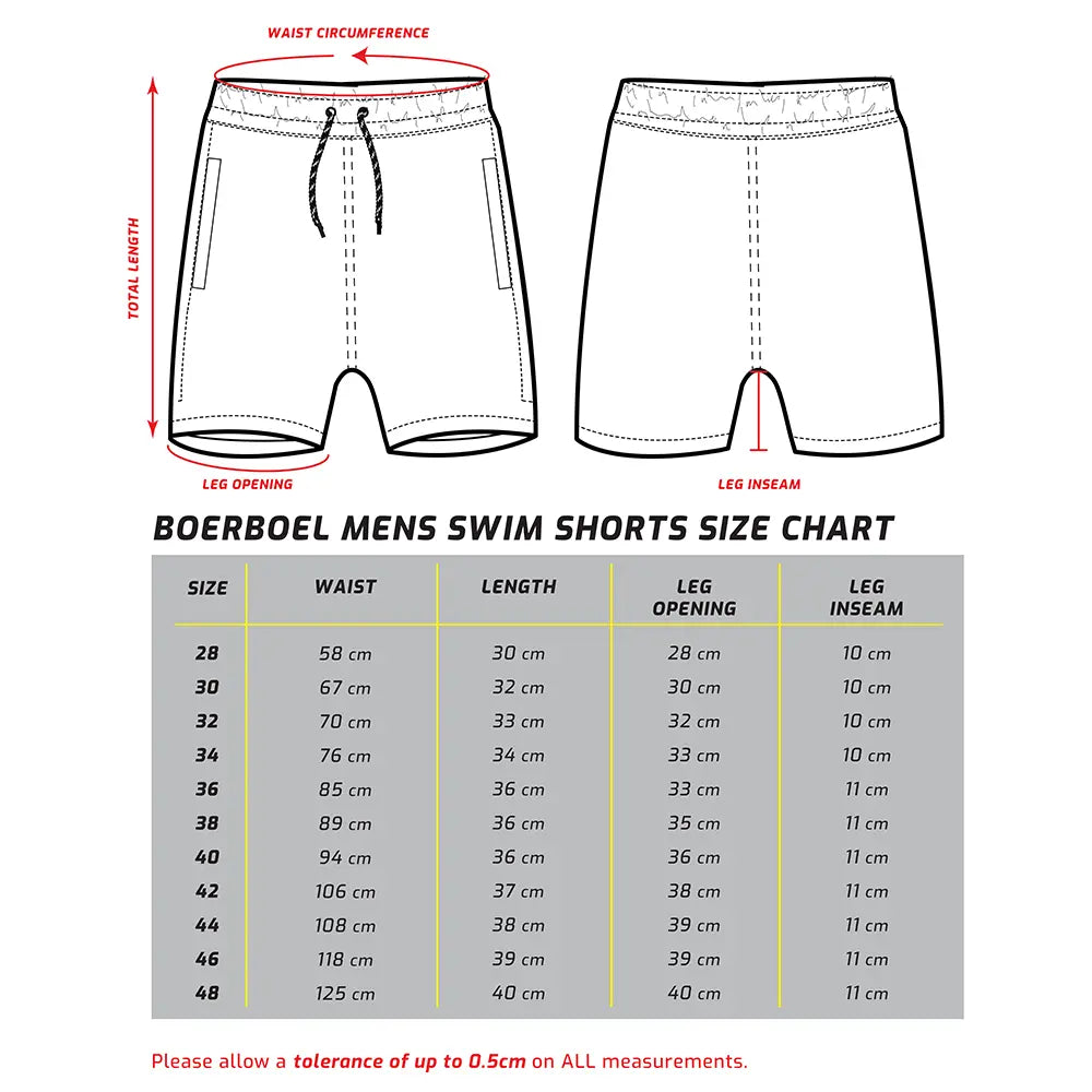 Men's Swim Shorts Size Chart