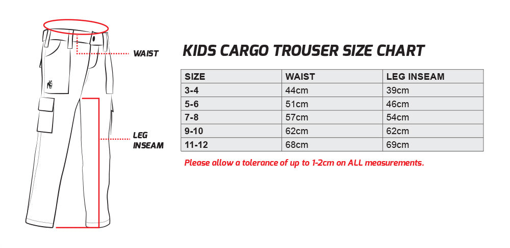 Kids Cargo Trouser Size Chart