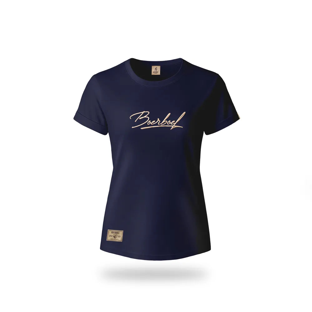 Ladies T-Shirt Metallic Puff Print Navy "Boerboel" image 0